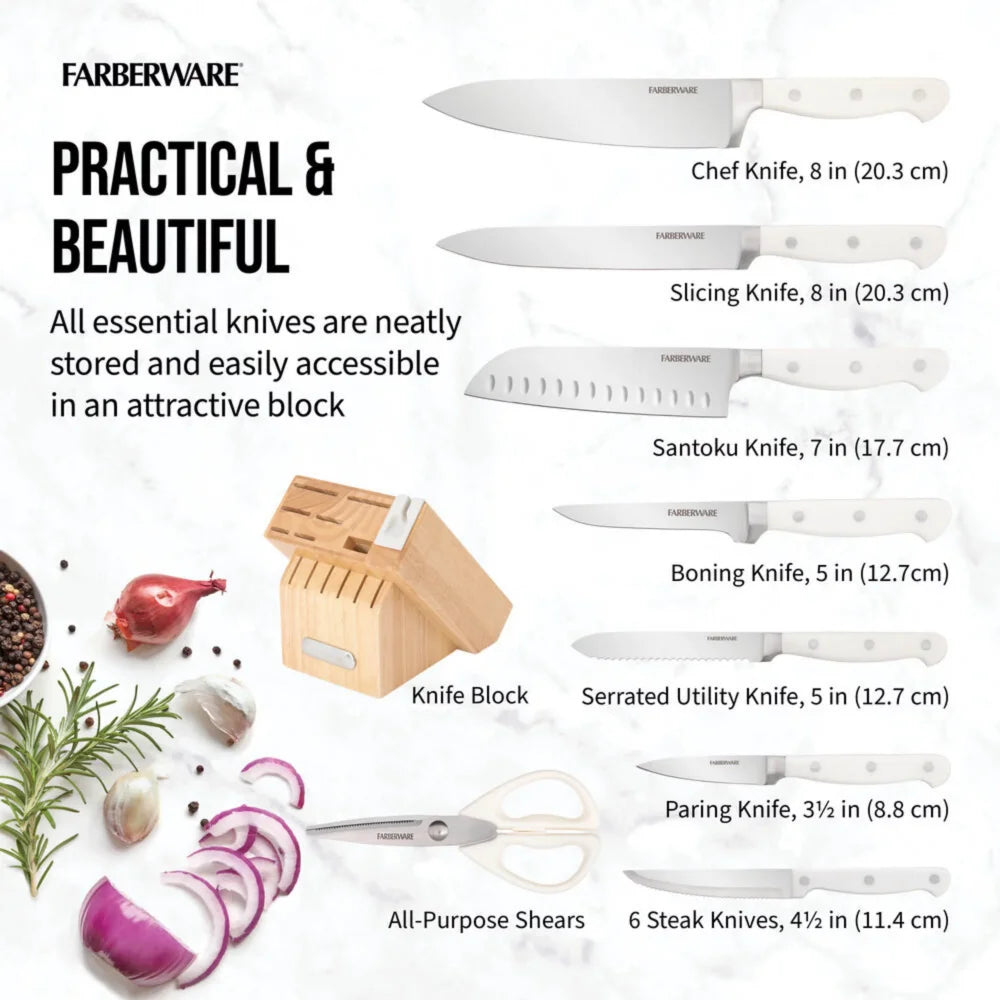 Farberware EdgeKeeper 14-Piece Forged Triple Rivet Kitchen Knife Block Set knives set knife set