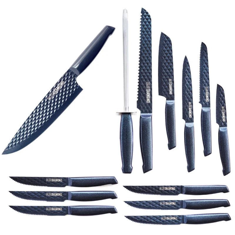 Blue Diamond Stainless Steel Cutlery, 14 Piece Knife Block Set, Dishwasher Safe, Blue kitchen knife kitchen knife set