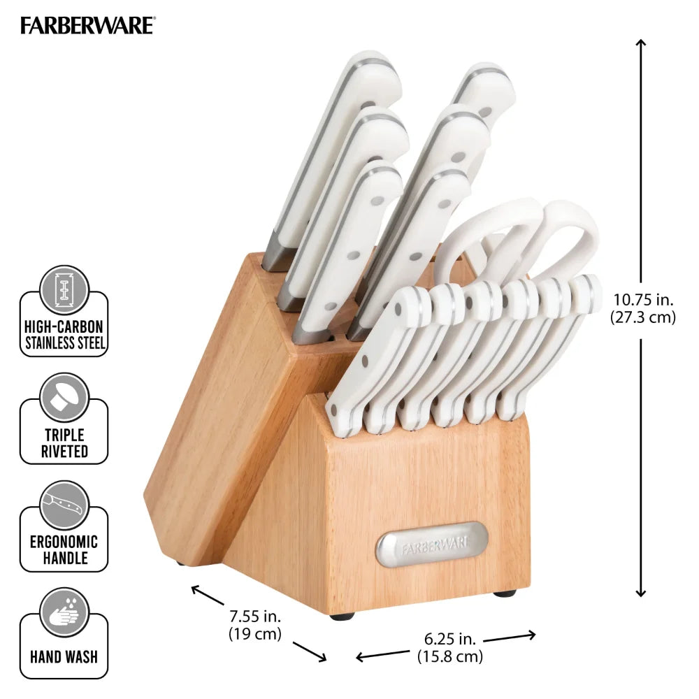 Farberware EdgeKeeper 14-Piece Forged Triple Rivet Kitchen Knife Block Set knives set knife set