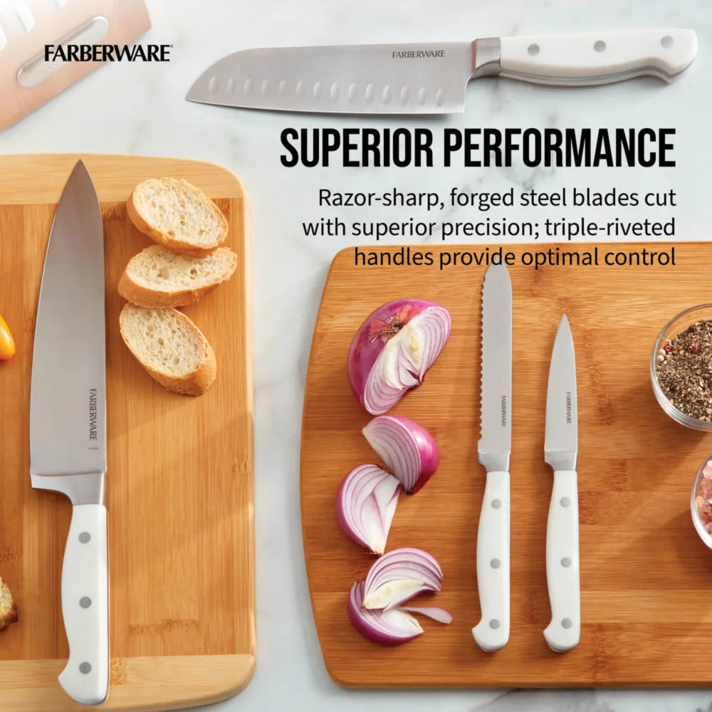 Farberware EdgeKeeper 14-Piece Forged Triple Rivet Kitchen Knife Block Set knives set knife set