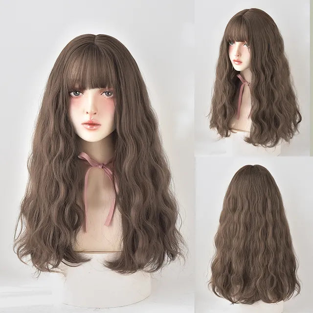 Dense Long Wave Wig Women Wig with Bangs Blonde Cospaly Lolita Daily Party Synthetic Wigs Heat Resistant Fiber Natural Fake Hair - Don't Know What To Gift