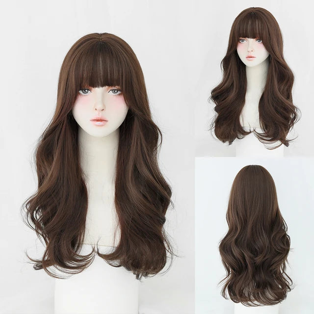 Dense Long Wave Wig Women Wig with Bangs Blonde Cospaly Lolita Daily Party Synthetic Wigs Heat Resistant Fiber Natural Fake Hair - Don't Know What To Gift