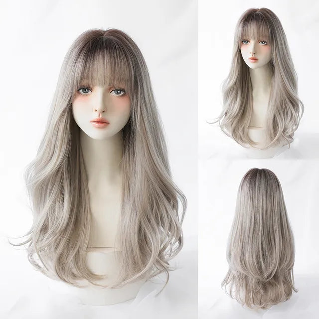 Dense Long Wave Wig Women Wig with Bangs Blonde Cospaly Lolita Daily Party Synthetic Wigs Heat Resistant Fiber Natural Fake Hair - Don't Know What To Gift