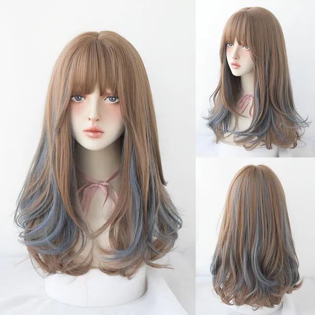 Dense Long Wave Wig Women Wig with Bangs Blonde Cospaly Lolita Daily Party Synthetic Wigs Heat Resistant Fiber Natural Fake Hair - Don't Know What To Gift