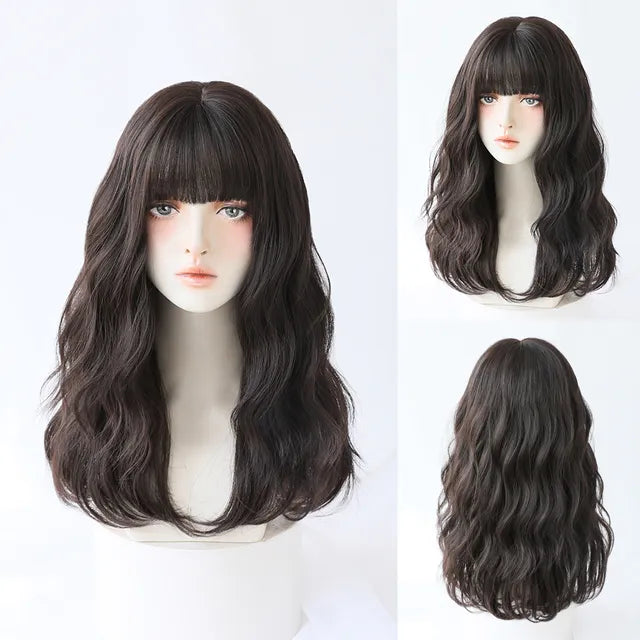 Dense Long Wave Wig Women Wig with Bangs Blonde Cospaly Lolita Daily Party Synthetic Wigs Heat Resistant Fiber Natural Fake Hair - Don't Know What To Gift