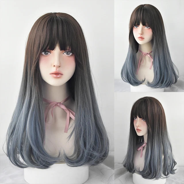 Dense Long Wave Wig Women Wig with Bangs Blonde Cospaly Lolita Daily Party Synthetic Wigs Heat Resistant Fiber Natural Fake Hair - Don't Know What To Gift