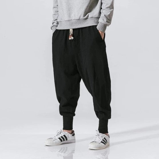 Cotton Linen Harem Pants Men Solid Elastic Waist Streetwear Joggers - Don't Know What To Gift