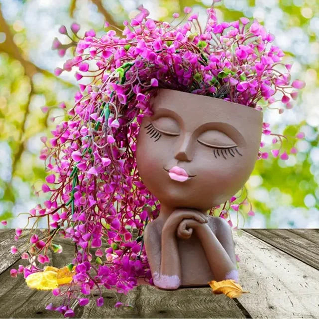 Girl Face Vase With Drain Succulents Flower Planting Planter Jewelry Home Office Living Room Decoration