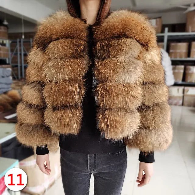 MAOMAOKONG Super Hot Winter Women Luxury Thick Real Raccoon Fur Coat 100% Natural Fox Fur Jacket Plus Size Jackets Female Vest