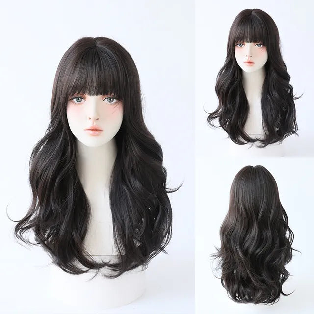 Dense Long Wave Wig Women Wig with Bangs Blonde Cospaly Lolita Daily Party Synthetic Wigs Heat Resistant Fiber Natural Fake Hair - Don't Know What To Gift