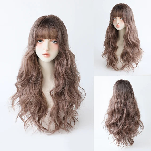 Dense Long Wave Wig Women Wig with Bangs Blonde Cospaly Lolita Daily Party Synthetic Wigs Heat Resistant Fiber Natural Fake Hair - Don't Know What To Gift