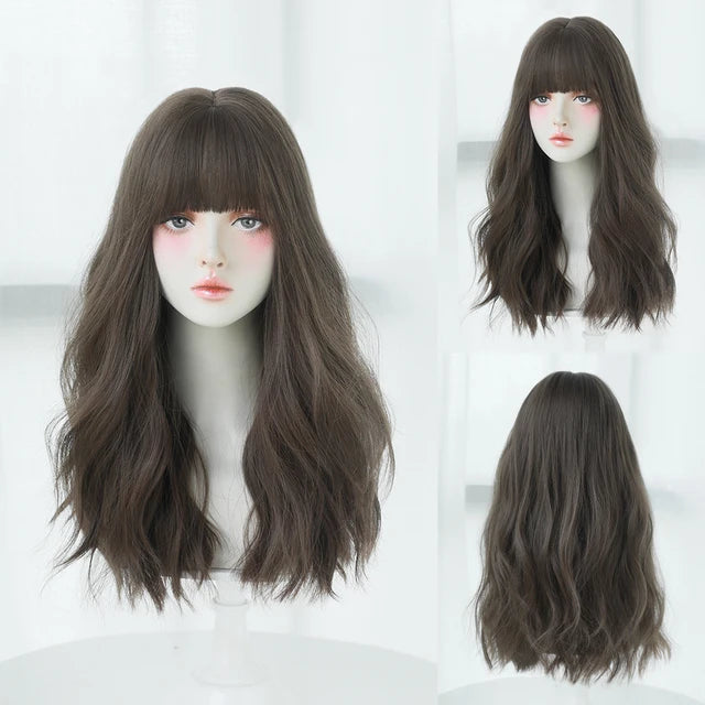 Dense Long Wave Wig Women Wig with Bangs Blonde Cospaly Lolita Daily Party Synthetic Wigs Heat Resistant Fiber Natural Fake Hair - Don't Know What To Gift