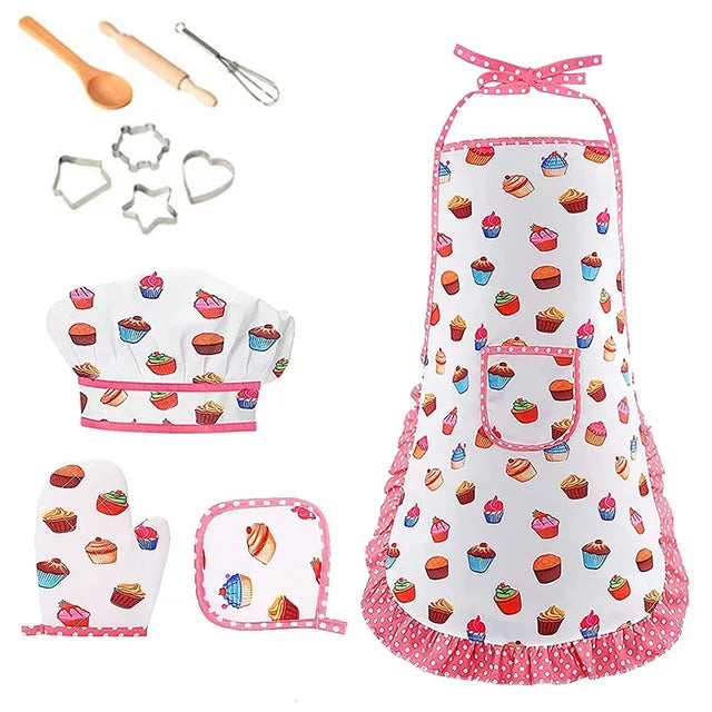 4/11Pcs Kids Cooking Apron Gloves Hat Set Pink Easter Halloween Child Chef Kitchen Baking Tool Play House Toys - Don't Know What To Gift