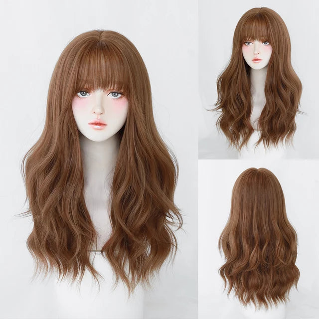 Dense Long Wave Wig Women Wig with Bangs Blonde Cospaly Lolita Daily Party Synthetic Wigs Heat Resistant Fiber Natural Fake Hair - Don't Know What To Gift