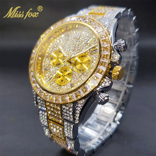 Luxury Gold Men's Watch Waterproof Stainless Steel Iced Bracelet - Don't Know What To Gift