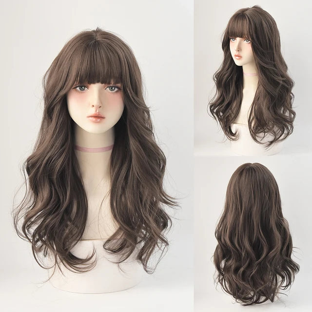 Dense Long Wave Wig Women Wig with Bangs Blonde Cospaly Lolita Daily Party Synthetic Wigs Heat Resistant Fiber Natural Fake Hair - Don't Know What To Gift