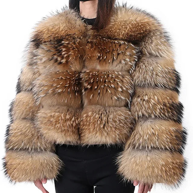 MAOMAOKONG Super Hot Winter Women Luxury Thick Real Raccoon Fur Coat 100% Natural Fox Fur Jacket Plus Size Jackets Female Vest