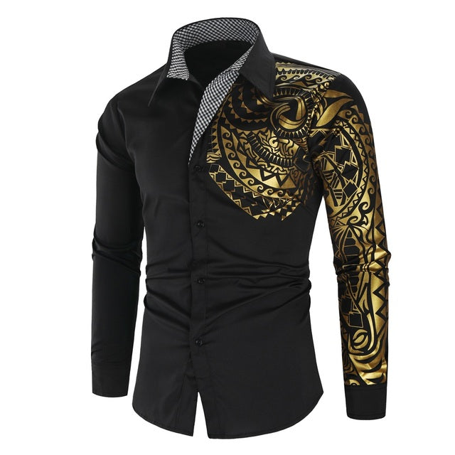 Luxury Gold Black Shirt Men New Slim Fit Long Sleeve - Don't Know What To Gift