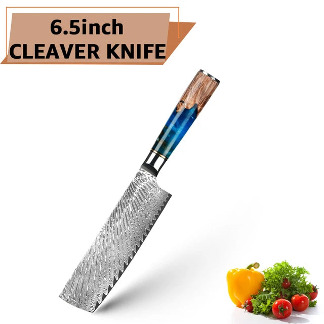 Damascus Steel Kitchen Knives VG10 Chef Paring Bread Knife Chef Knife Sharp Japanese Santoku Knife Resin Wood Handle Set