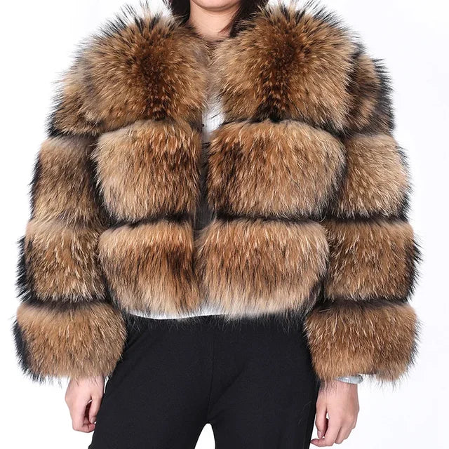 MAOMAOKONG Super Hot Winter Women Luxury Thick Real Raccoon Fur Coat 100% Natural Fox Fur Jacket Plus Size Jackets Female Vest