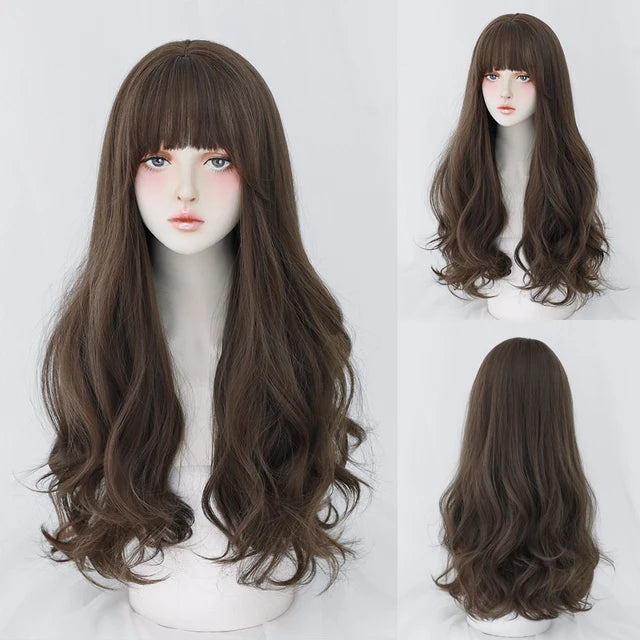 Dense Long Wave Wig Women Wig with Bangs Blonde Cospaly Lolita Daily Party Synthetic Wigs Heat Resistant Fiber Natural Fake Hair - Don't Know What To Gift