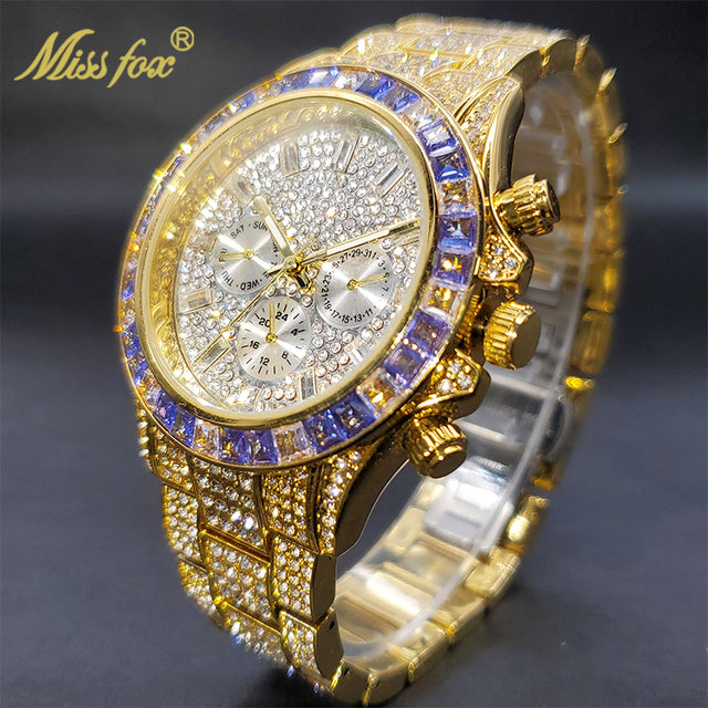 Luxury Gold Men's Watch Waterproof Stainless Steel Iced Bracelet - Don't Know What To Gift