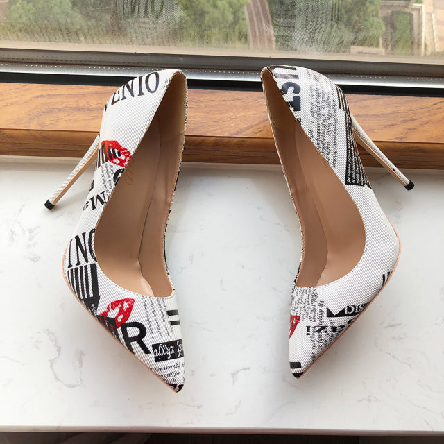 Graphic Print Pointy Toe High Heel Shoes - Don't Know What To Gift