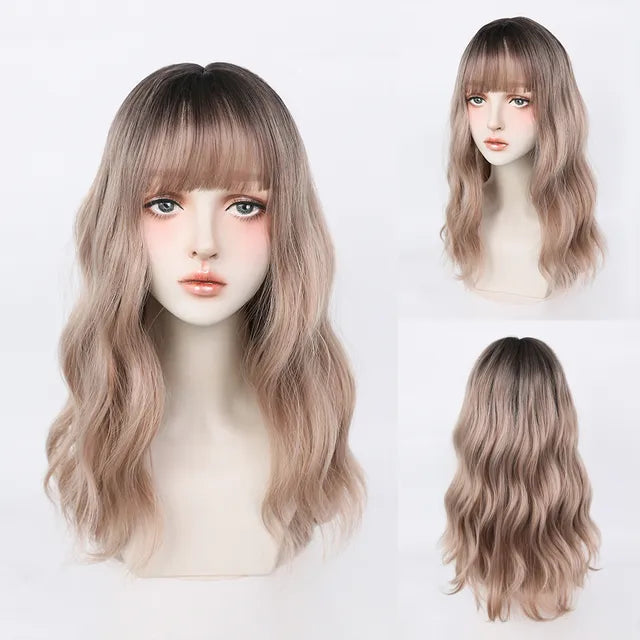 Dense Long Wave Wig Women Wig with Bangs Blonde Cospaly Lolita Daily Party Synthetic Wigs Heat Resistant Fiber Natural Fake Hair - Don't Know What To Gift