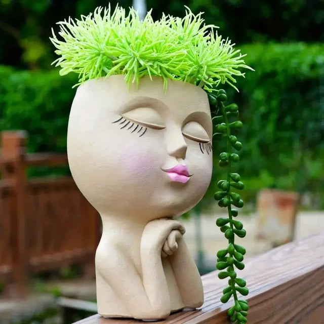 Girl Face Vase With Drain Succulents Flower Planting Planter Jewelry Home Office Living Room Decoration