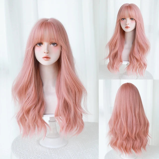 Dense Long Wave Wig Women Wig with Bangs Blonde Cospaly Lolita Daily Party Synthetic Wigs Heat Resistant Fiber Natural Fake Hair - Don't Know What To Gift