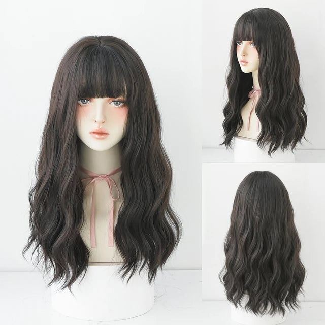 Dense Long Wave Wig Women Wig with Bangs Blonde Cospaly Lolita Daily Party Synthetic Wigs Heat Resistant Fiber Natural Fake Hair - Don't Know What To Gift