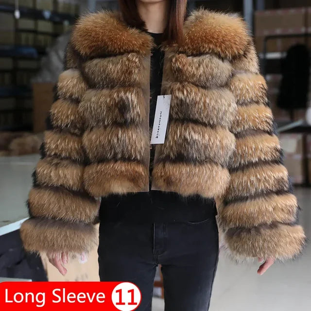 MAOMAOKONG Super Hot Winter Women Luxury Thick Real Raccoon Fur Coat 100% Natural Fox Fur Jacket Plus Size Jackets Female Vest