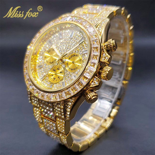 Luxury Gold Men's Watch Waterproof Stainless Steel Iced Bracelet - Don't Know What To Gift