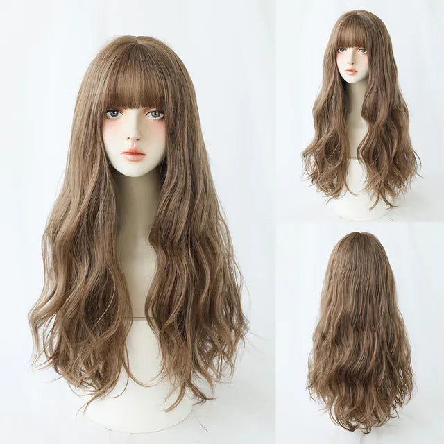 Dense Long Wave Wig Women Wig with Bangs Blonde Cospaly Lolita Daily Party Synthetic Wigs Heat Resistant Fiber Natural Fake Hair - Don't Know What To Gift