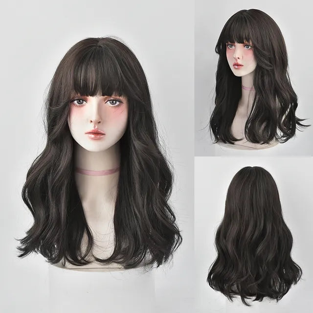 Dense Long Wave Wig Women Wig with Bangs Blonde Cospaly Lolita Daily Party Synthetic Wigs Heat Resistant Fiber Natural Fake Hair - Don't Know What To Gift