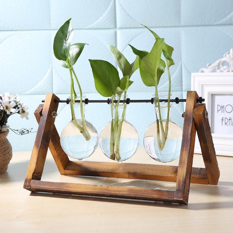 Glass and Wood Vase Planter Table Desktop - Don't Know What To Gift