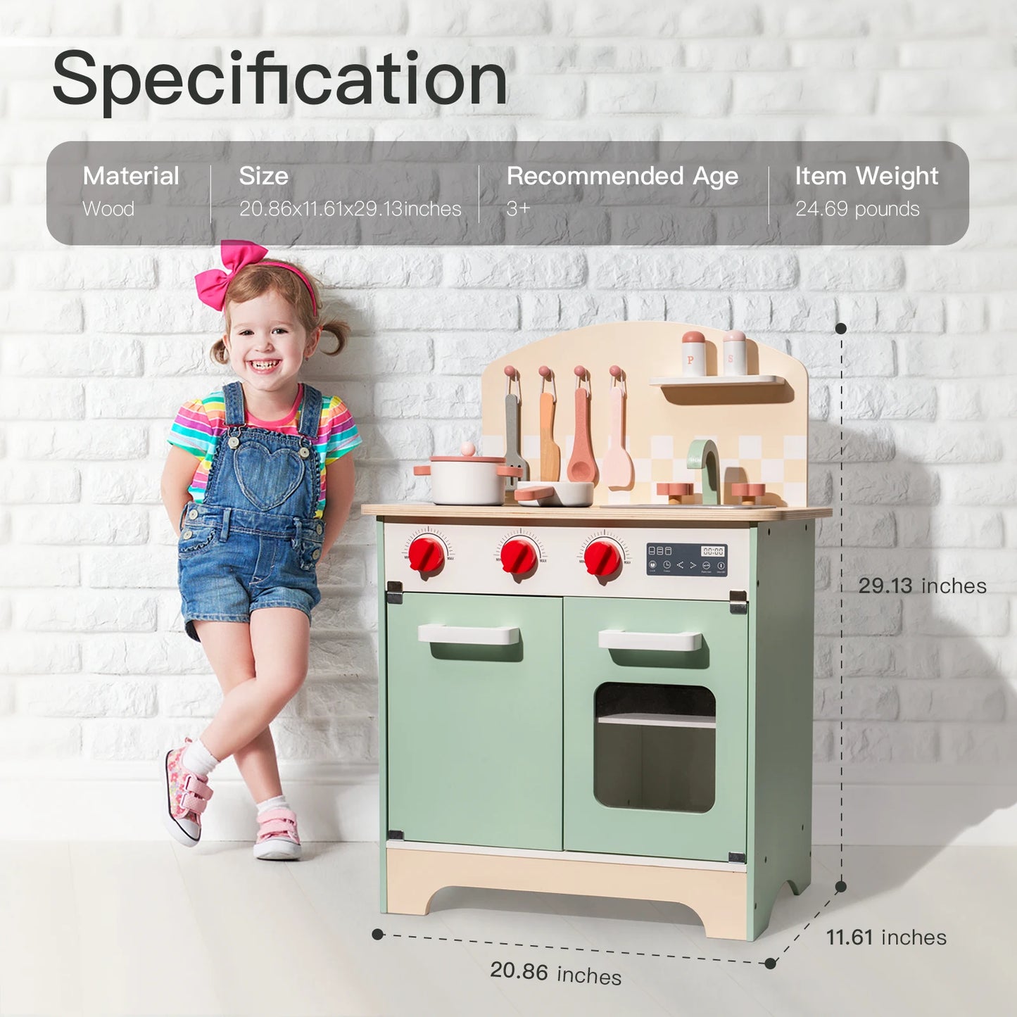 ROBUD Wooden Play Kitchen,Kids Kitchen Playsets with Oven,Toy Kitchen Pretend Kitchen Cooking Playset for Kids 3+ Girls Boys