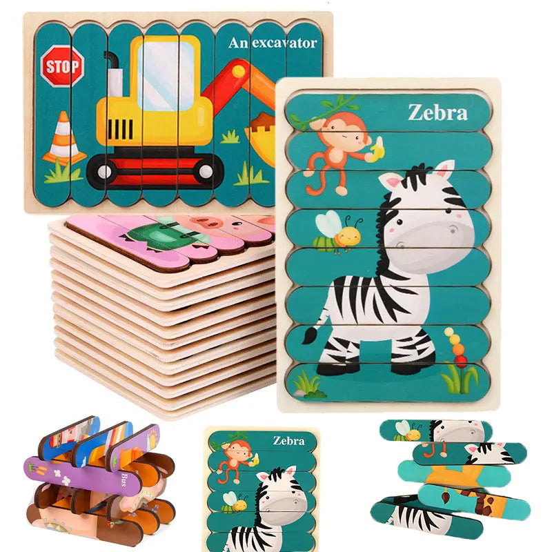 Double Sided Strip 3D Puzzles Baby Toy Wooden Montessori Materials Educational Toys For Children Large Bricks Kids Learning Toys - Don't Know What To Gift