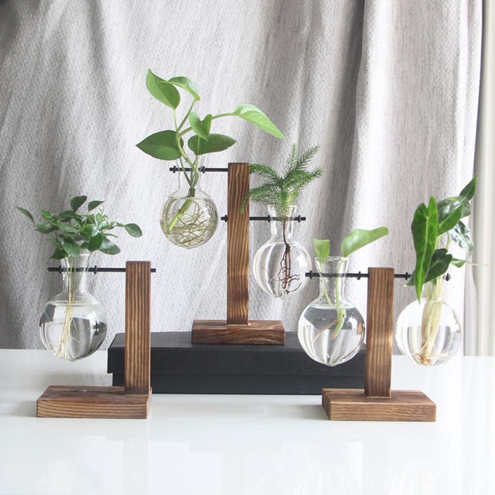 Glass and Wood Vase Planter Table Desktop - Don't Know What To Gift