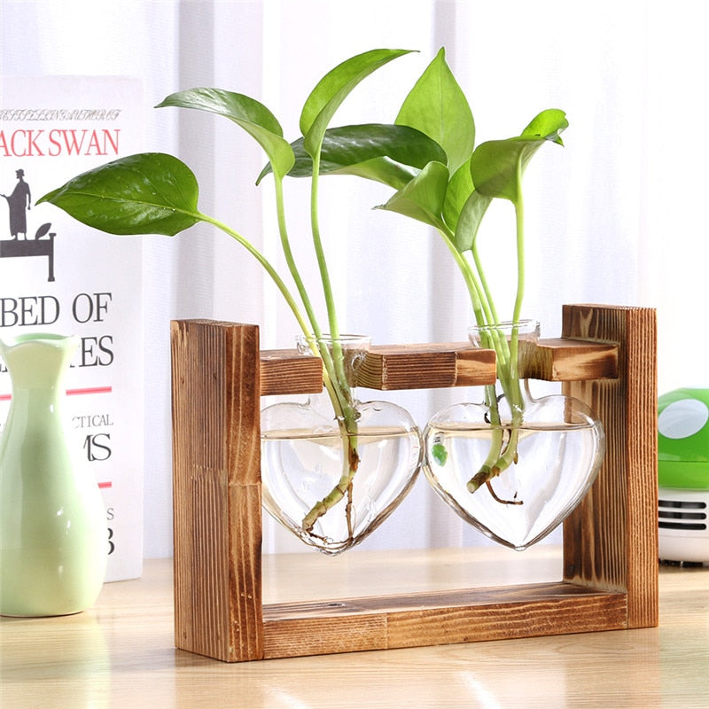 Glass and Wood Vase Planter Table Desktop - Don't Know What To Gift