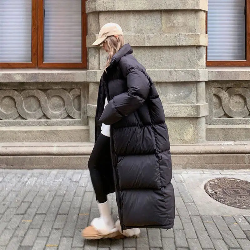 2023 New Winter Thick Warm Long Down Jackets Women Loose Stand Collar Scarf Puffer Jacket White Duck Down Coats Female Parkas