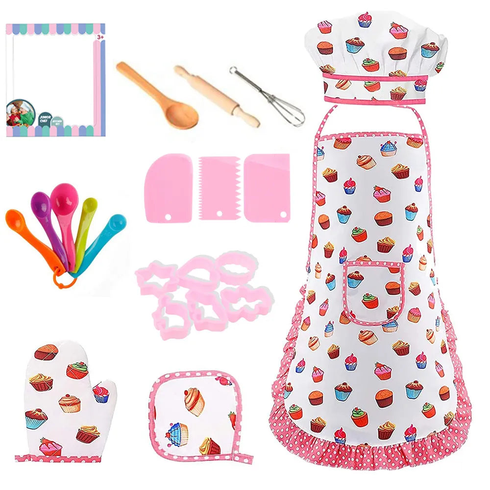 4/11Pcs Kids Cooking Apron Gloves Hat Set Pink Easter Halloween Child Chef Kitchen Baking Tool Play House Toys - Don't Know What To Gift