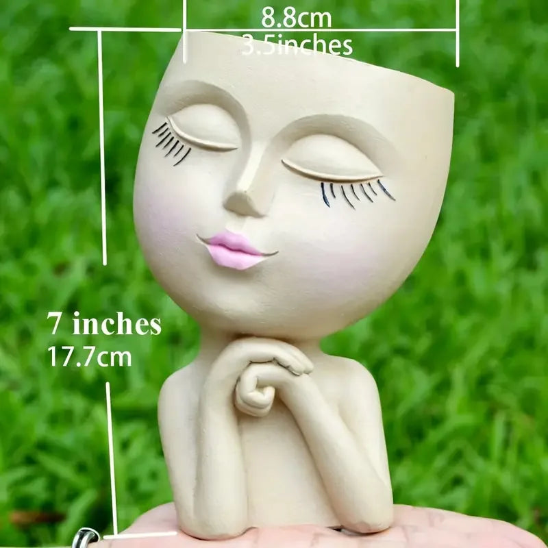 Girl Face Vase With Drain Succulents Flower Planting Planter Jewelry Home Office Living Room Decoration