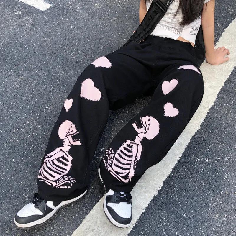 Casual Pants Women Love Skull Bone Print Wide Leg Pants - Don't Know What To Gift