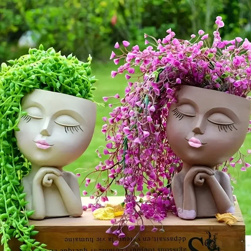 Girl Face Vase With Drain Succulents Flower Planting Planter Jewelry Home Office Living Room Decoration