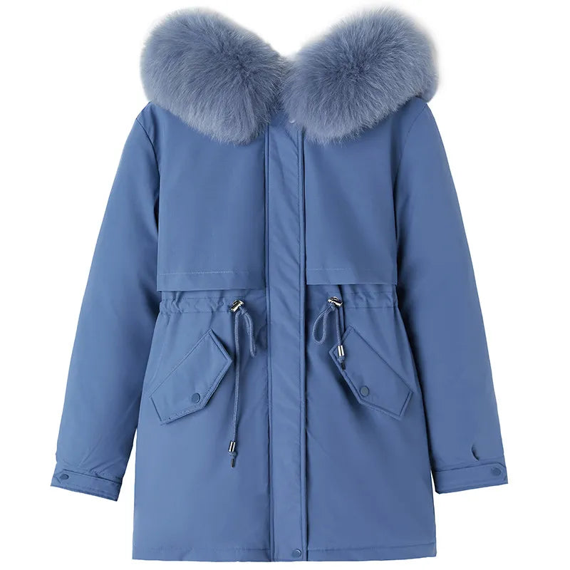 Women Parka Fashion Long Coat Wool Liner Hooded Parkas 2022 New Winter Jacket Slim with Fur Collar Warm Snow Wear Padded Clothes