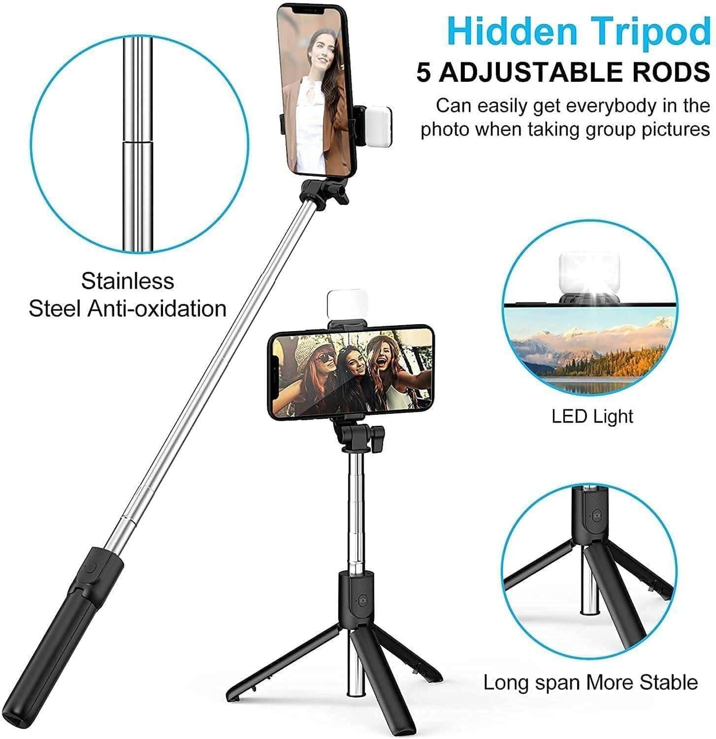 3 in 1 Wireless Selfie Stick Tripod with Flash Light - Don't Know What To Gift