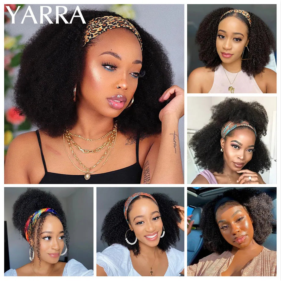 Afro Kinky Curly Human Hair Headband Wig For Black Women 180% Density Glueless Brazilian Remy Full Machine Made Hair YARRA - Don't Know What To Gift