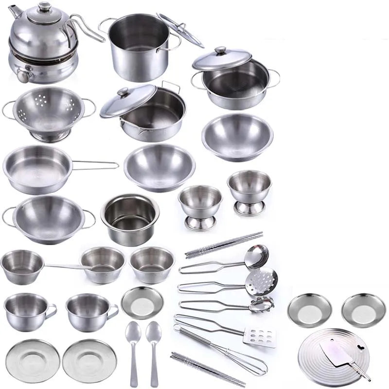 Kids Simulation Play House Toys Stainless Steel Kitchen MINI Cooking Utensils Pots Pans Food Toys Miniature Kitchen Tools Set - Don't Know What To Gift