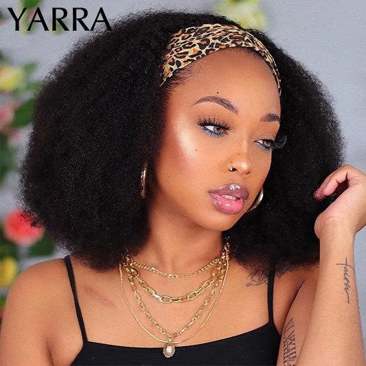 Afro Kinky Curly Human Hair Headband Wig For Black Women 180% Density Glueless Brazilian Remy Full Machine Made Hair YARRA - Don't Know What To Gift